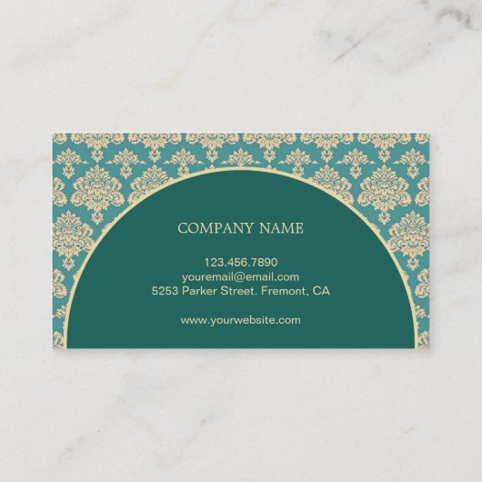 ティール(緑がかった色)ダマスエレガントクアーチビスミライスラム教 名刺 (裏面)