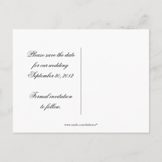 ティール(緑がかった色)ダマスクとティール(緑がかった色)リボン日付の保存 案内ポストカード (裏面)