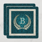 ティール（緑がかった色）ダマスクと結婚真珠の誓願の更新 招待状 (正面/裏面)