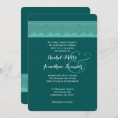 ティール(緑がかった色)ダマスクウェディングテンプレートV16 招待状 (正面/裏面)