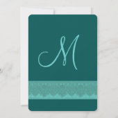 ティール(緑がかった色)ダマスクウェディングテンプレートV16 招待状 (裏面)