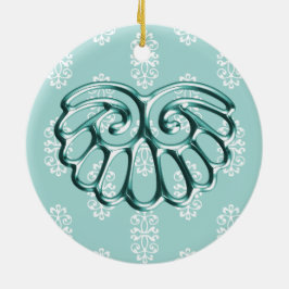 ティール（緑がかった色）ダマスクウェディング日付を保存 セラミックオーナメント