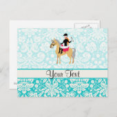 ティール(緑がかった色)ダマスクエクエストリアン ポストカード (正面/裏面)