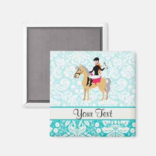 ティール(緑がかった色)ダマスクエストリアン マグネット (正面/裏面)