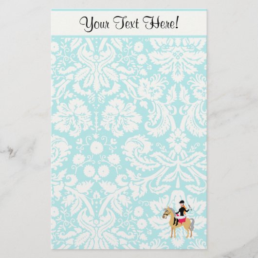 ティール（緑がかった色）ダマスクエストリアン 便箋 (正面)