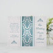 ティール（緑がかった色）ダマスクオンシルバー結婚式 プログラム (スタンド正面)