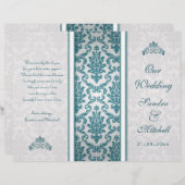 ティール（緑がかった色）ダマスクオンシルバー結婚式 プログラム (正面/裏面)