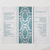 ティール（緑がかった色）ダマスクオンシルバー結婚式 プログラム (裏面)