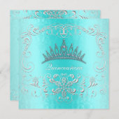 ティール(緑がかった色)ダマスクキンセアニェラダイアモンドティアラ招待状 招待状 (正面/裏面)