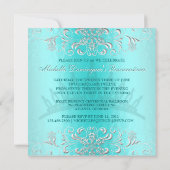 ティール(緑がかった色)ダマスクキンセアニェラダイアモンドティアラ招待状 招待状 (裏面)