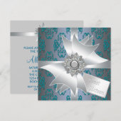 ティール（緑がかった色）ダマスクグリッターギフトSweet sixteen 招待状 (正面/裏面)