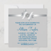 ティール（緑がかった色）ダマスクグリッターギフトSweet sixteen 招待状 (裏面)