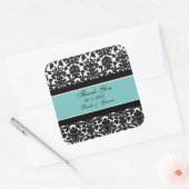 ティール（緑がかった色）ダマスクサンキューユー結婚式の引き出物ラベル スクエアシール (封筒)