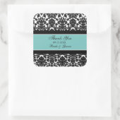 ティール（緑がかった色）ダマスクサンキューユー結婚式の引き出物ラベル スクエアシール (バッグ)