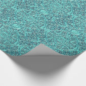 ティール（緑がかった色）ダマスクテクスチャパターン ラッピングペーパー (角)