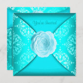 ティール(緑がかった色)ダマスクバラティール(緑がかった色)ブルーすべての行事 招待状 (正面/裏面)