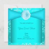 ティール(緑がかった色)ダマスクバラティール(緑がかった色)ブルーすべての行事 招待状 (裏面)