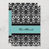 ティール（緑がかった色）ダマスクバルミツワー招待状 招待状 (正面/裏面)