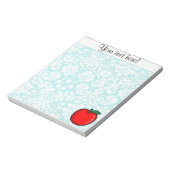 ティール（緑がかった色）ダマスクパターンアップル ノートパッド (回転)