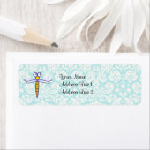 ティール(緑がかった色)ダマスクパターントンボ ラベル (インサイチュ)