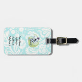 ティール(緑がかった色)ダマスクパターンフェンシング ラゲッジタグ (正面横)