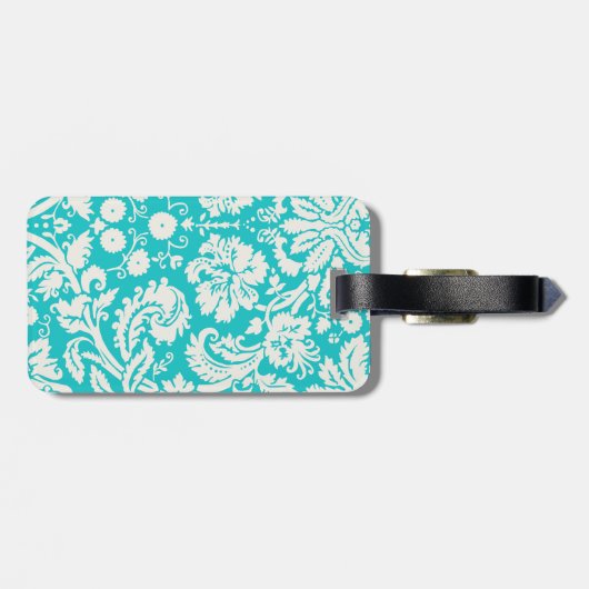 ティール(緑がかった色)ダマスクパターンフェンシング ラゲッジタグ (裏面横)