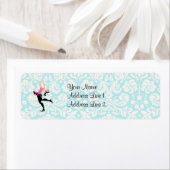 ティール(緑がかった色)ダマスクパターン氷スケートで滑る ラベル (インサイチュ)