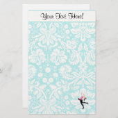 ティール(緑がかった色)ダマスクパターン氷スケートで滑る 便箋 (正面/裏面)