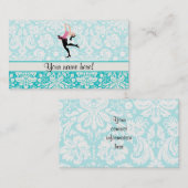 ティール（緑がかった色）ダマスクパターン氷スケートで滑る 名刺 (正面/裏面)