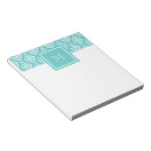 ティール(緑がかった色)ダマスクパターン1 (モノグラム付) ノートパッド (アングル)