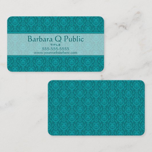 ティール（緑がかった色）ダマスクパターン 名刺 (正面/裏面)