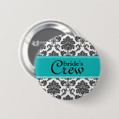 ティール（緑がかった色）ダマスクブライドのクルーボタン 缶バッジ (正面&裏面)
