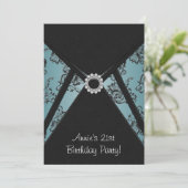 ティール（緑がかった色）ダマスクブラック21歳パーティの招待状 招待状 (スタンド正面)