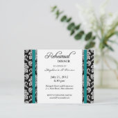ティール（緑がかった色）ダマスクリハーサルディナーカード 招待状 (スタンド正面)