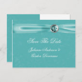 ティール（緑がかった色）ダマスクリボン宝石の日付の保存 案内ポストカード (正面/裏面)