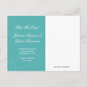 ティール（緑がかった色）ダマスクリボン宝石の日付の保存 案内ポストカード (裏面)