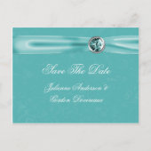 ティール(緑がかった色)ダマスクリボン宝石の日付の保存 案内ポストカード (正面)