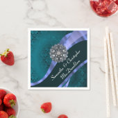 ティール（緑がかった色）ダマスク及びクリスタルライン石 スタンダードカクテルナプキン (インサイチュ)