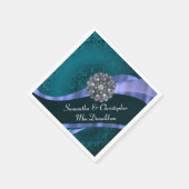 ティール（緑がかった色）ダマスク及びクリスタルライン石 スタンダードカクテルナプキン (角)