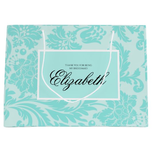 ティール（緑がかった色）ダマスク大抱き枕 ラージペーパーバッグ (正面)