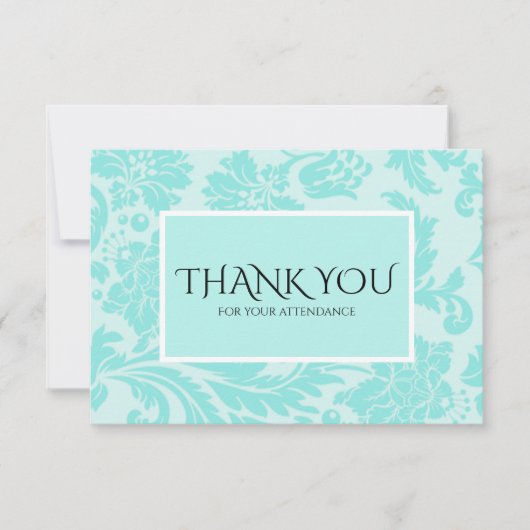 ティール(緑がかった色)ダマスク結婚式サンキューカード サンキューカード (正面)