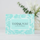 ティール(緑がかった色)ダマスク結婚式サンキューカード サンキューカード (スタンド正面)