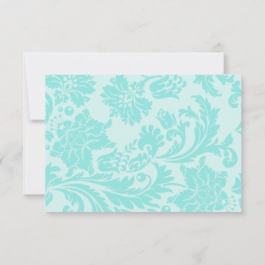 ティール（緑がかった色）ダマスク結婚式サンキューカード 出欠カード (裏面)