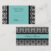 ティール（緑がかった色）ダマスク結婚式テーブル場所設定カード プレイスカード (正面/裏面)