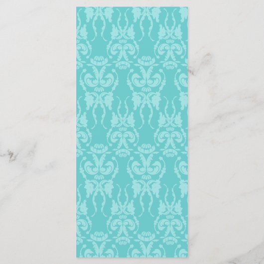 ティール(緑がかった色)ダマスク結婚式メニュー メニュー (裏面)