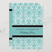 ティール(緑がかった色)ダマスク結婚誓願更新招待状 招待状 (正面/裏面)