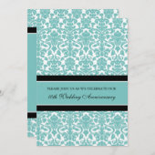 ティール（緑がかった色）ダマスク10周年記念パーティの招待状 招待状 (正面/裏面)