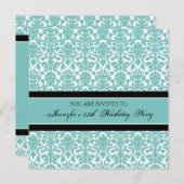 ティール(緑がかった色)ダマスク35thバースデーパーティ招待状 招待状 (正面/裏面)