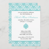 ティール（緑がかった色）ダマスクSweet sixteen招待状 招待状 (正面/裏面)