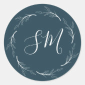 ティール(緑がかった色)ダークグリーンホワイトリーフリースモノグラム結婚ズ ラウンドシール (正面)